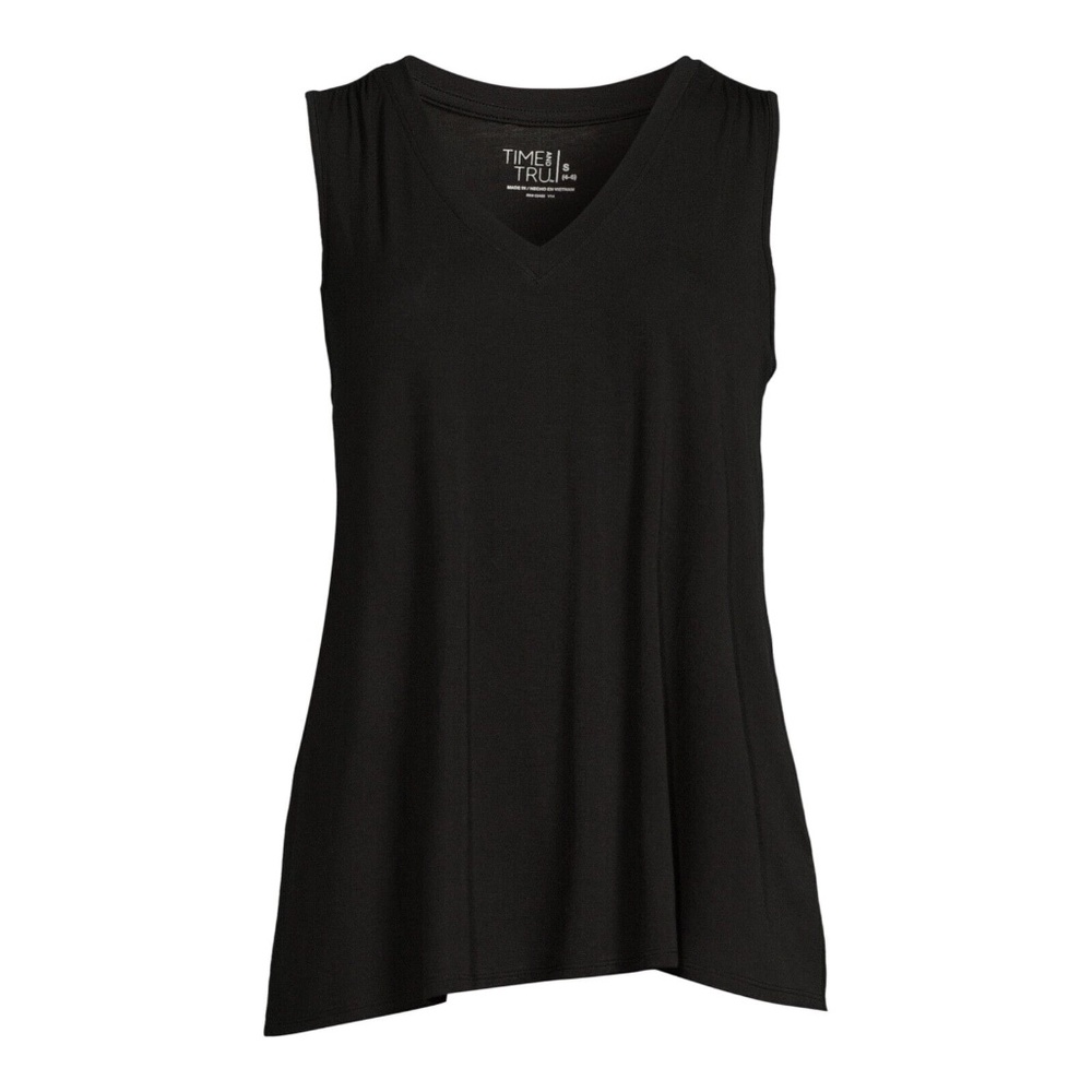 Women Time and Tru Shirred Shoulder Tank BLACK Size XL 16-18 BNWTS